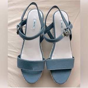 Miu Miu Canvas Platform Sandals, size EU 38